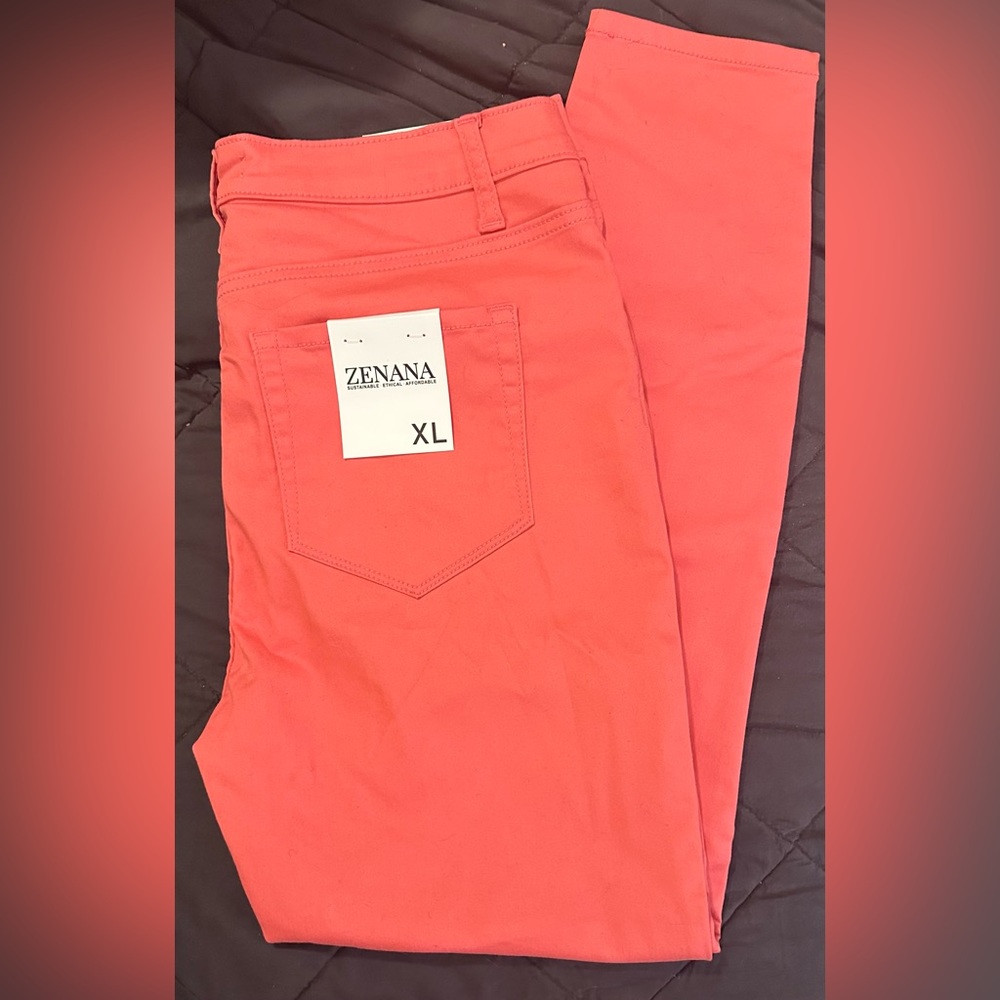 Zenana, high-rise skinny jean, size XL NWT, coral - Picture 2 of 3